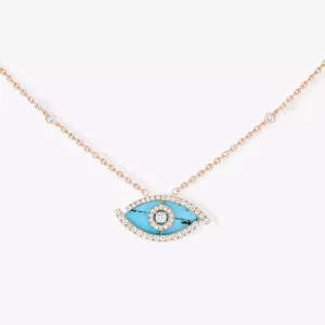 0.38ctw Rose Gold Lucky Eye Turquoise Diamond Necklace