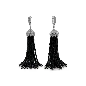 0.75ctw Diamond Capped Onyx Tassel Earrings in 14 Karat White Gold