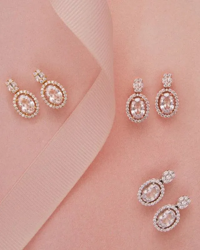 12606 Silver Rhinestone Oval Brilliant Earrings