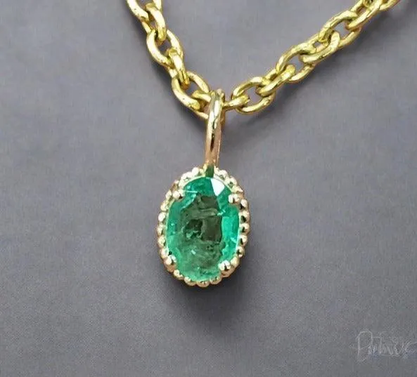 14k Gold Minimalist Zambian Emerald Charm Pendant