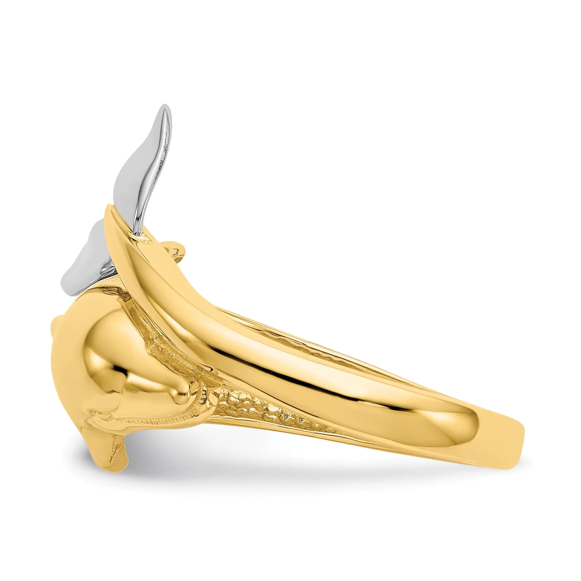 14k Two Tone Gold Polished Dolphin Ring