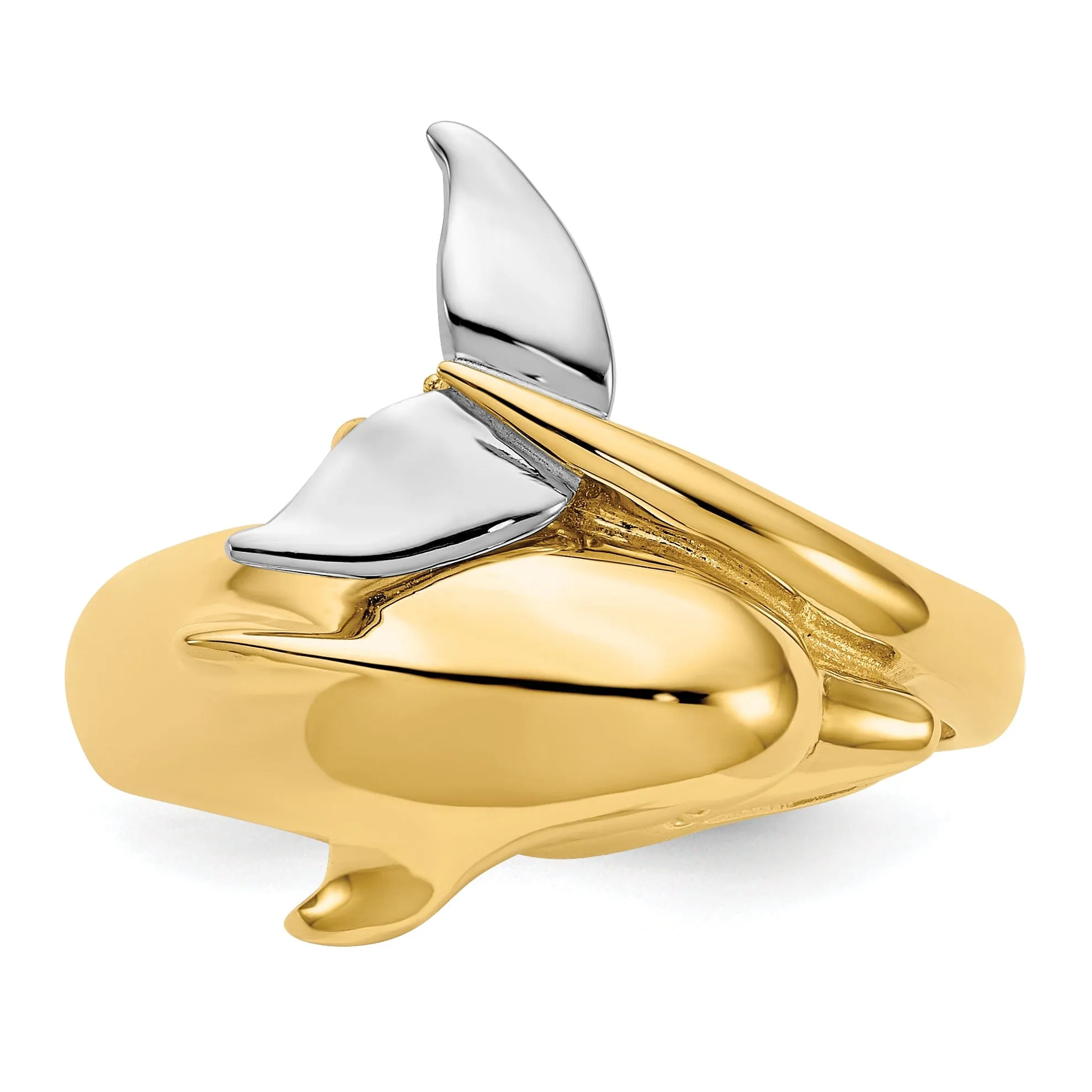 14k Two Tone Gold Polished Dolphin Ring