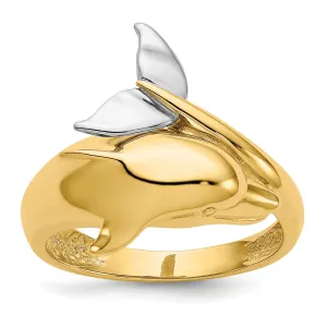 14k Two Tone Gold Polished Dolphin Ring