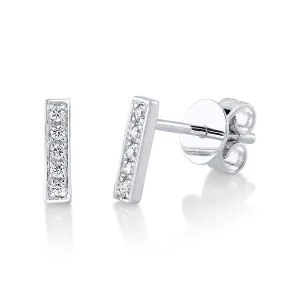 14K White Gold Diamond Bar Stud Earrings