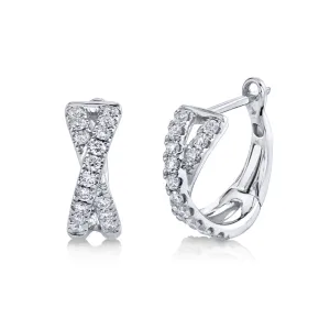 14K White Gold Diamond Crossover Huggie Earrings