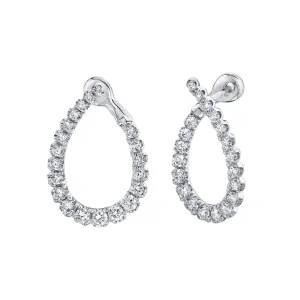 14K White Gold Diamond Open Pear Design Earrings