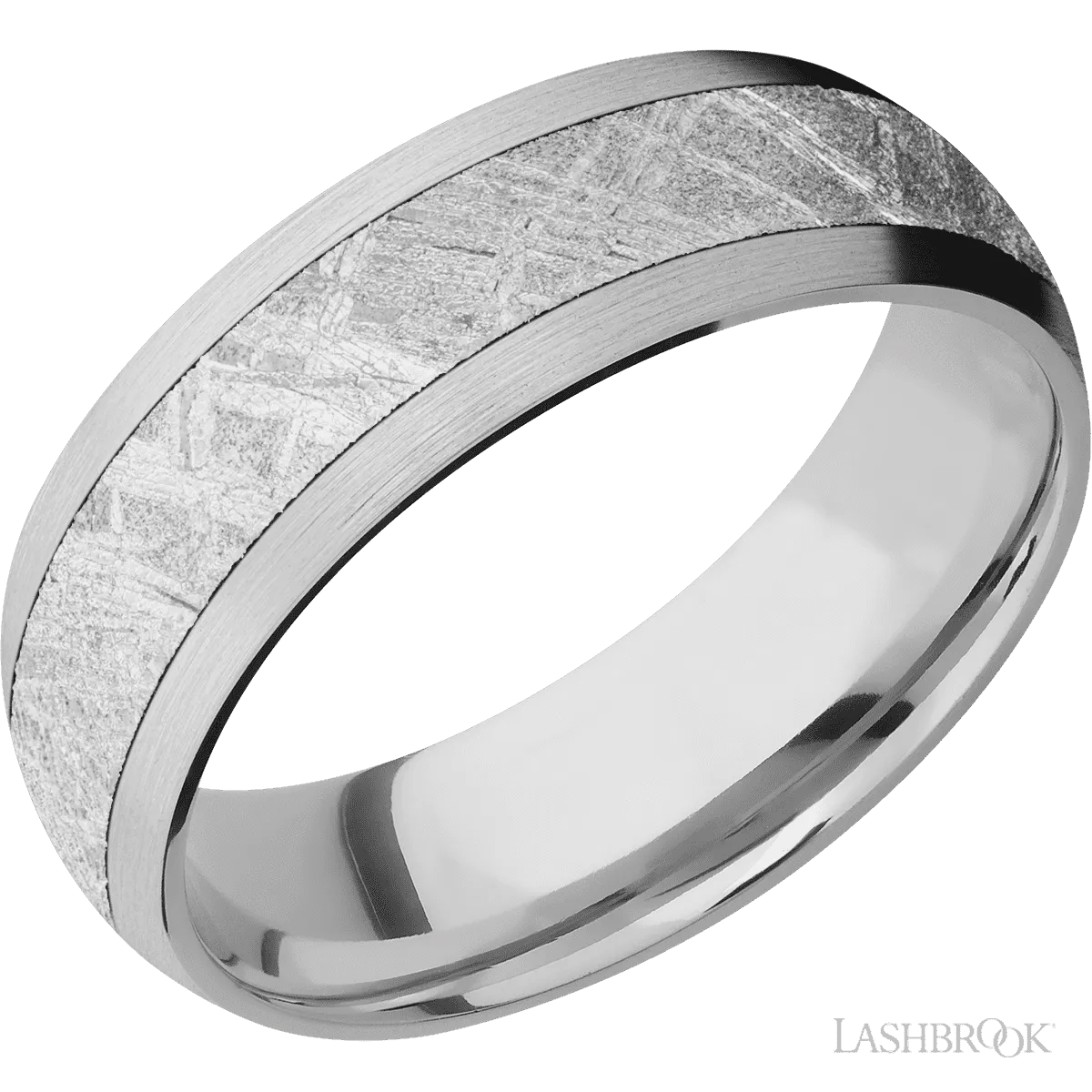 14K White Gold with Satin Finish and Meteorite Inlay - 7MM