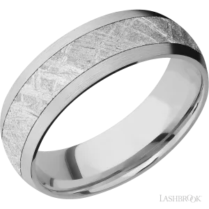 14K White Gold with Satin Finish and Meteorite Inlay - 7MM