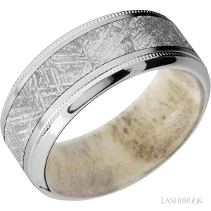 14K White Gold with Satin , Polish Finish and Meteorite Inlay and Antler - 9MM