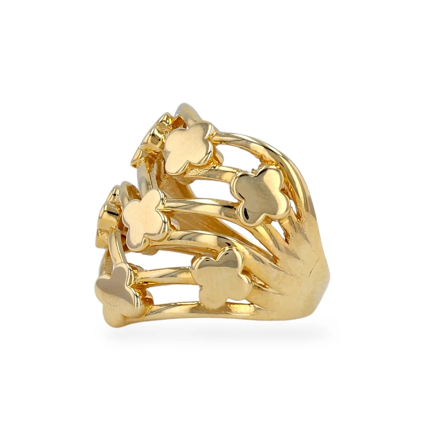 14K Yellow gold Clovers ring-V05