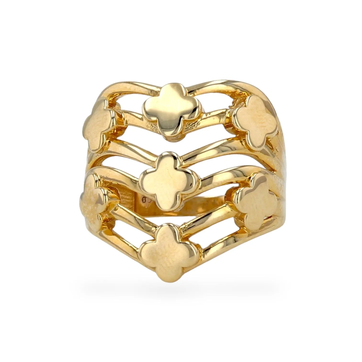 14K Yellow gold Clovers ring-V05