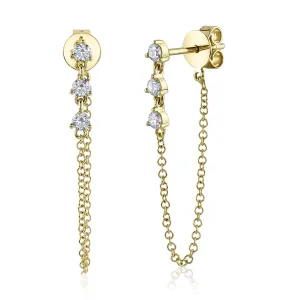 14K Yellow Gold Diamond and Chain Dangle Earrings