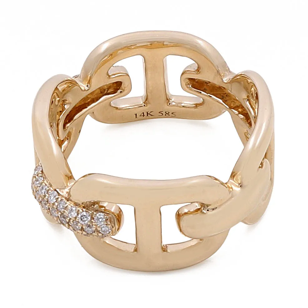 14k Yellow Gold Diamond Fashion Link Ring with 0.23Tw Round Diamonds