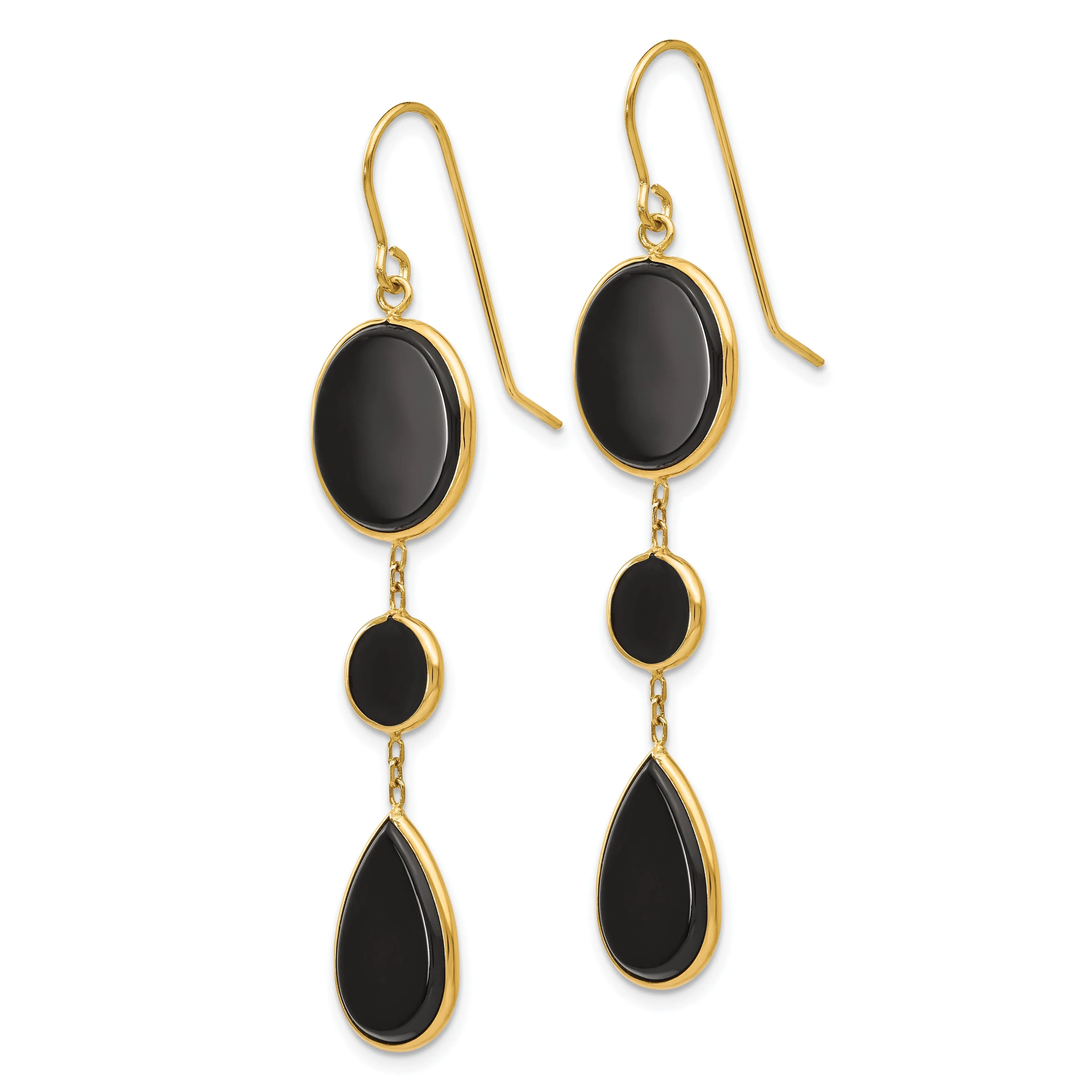 14k Yellow Gold Onyx Geometric Dangle Earrings