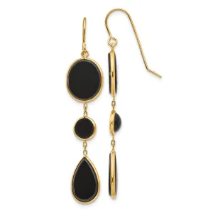 14k Yellow Gold Onyx Geometric Dangle Earrings