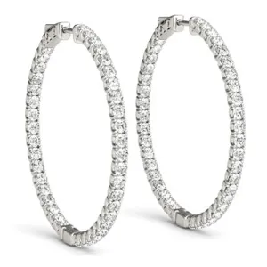 1.80 Ct ct Diamond Inside Outside Hoops Vault Lock 14K White Gold 30mm Tall