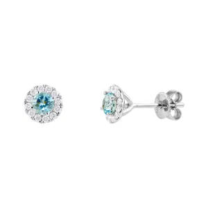 18ct White Gold 0.30ct Aquamarine And 0.16ct Diamond Halo Stud Earrings