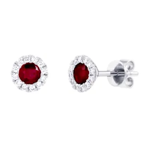 18ct White Gold 0.41ct Round Brilliant Cut Ruby and 0.17ct Diamond Halo Earrings