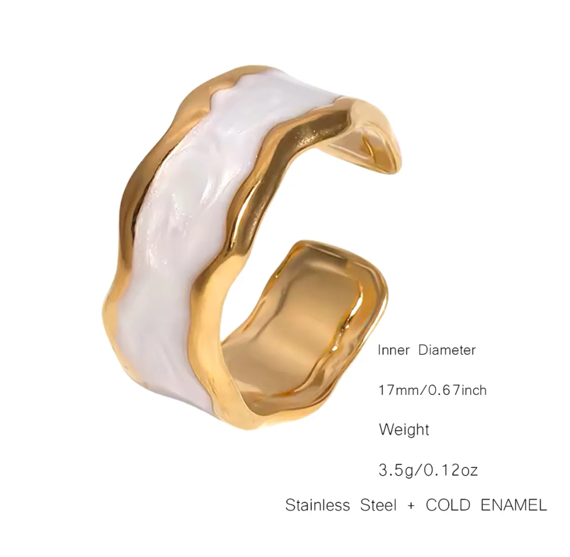 18K Gold-Plated White Enamel Ring