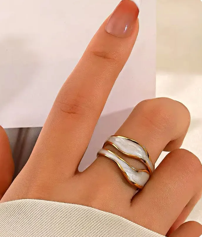 18K Gold-Plated White Enamel Ring