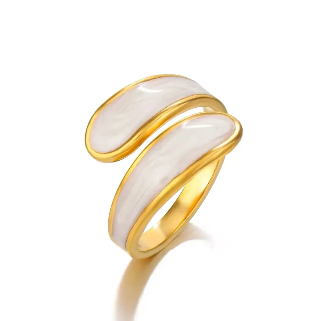 18K Gold-Plated White Enamel Ring