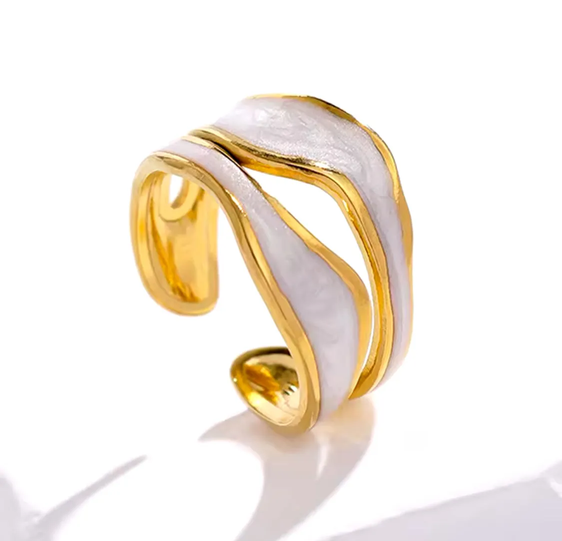 18K Gold-Plated White Enamel Ring