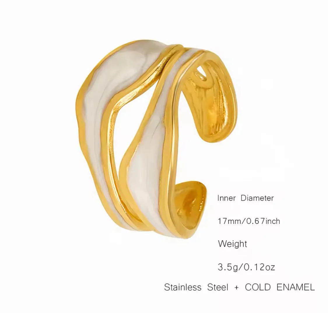 18K Gold-Plated White Enamel Ring