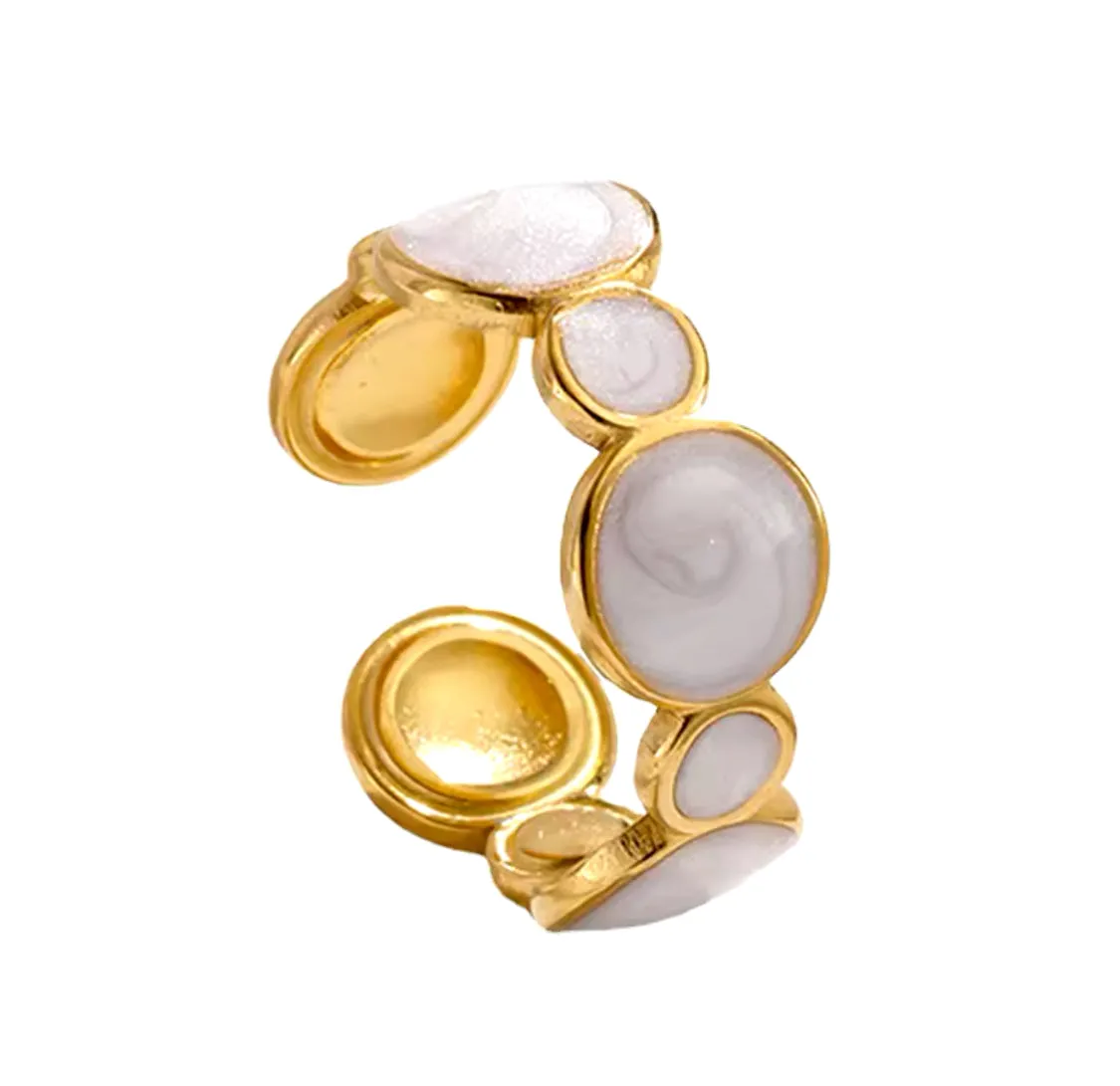 18K Gold-Plated White Enamel Ring