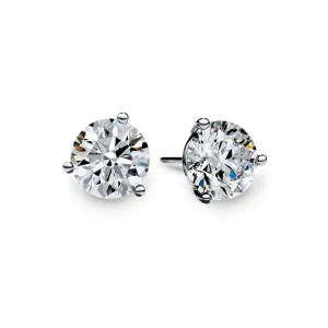 18K WHITE GOLD 2 PREMIER ROUND BRILLIANT DIAMONDS=1.00CTS (I/SI1 3 PRONG STUD EARRINGS