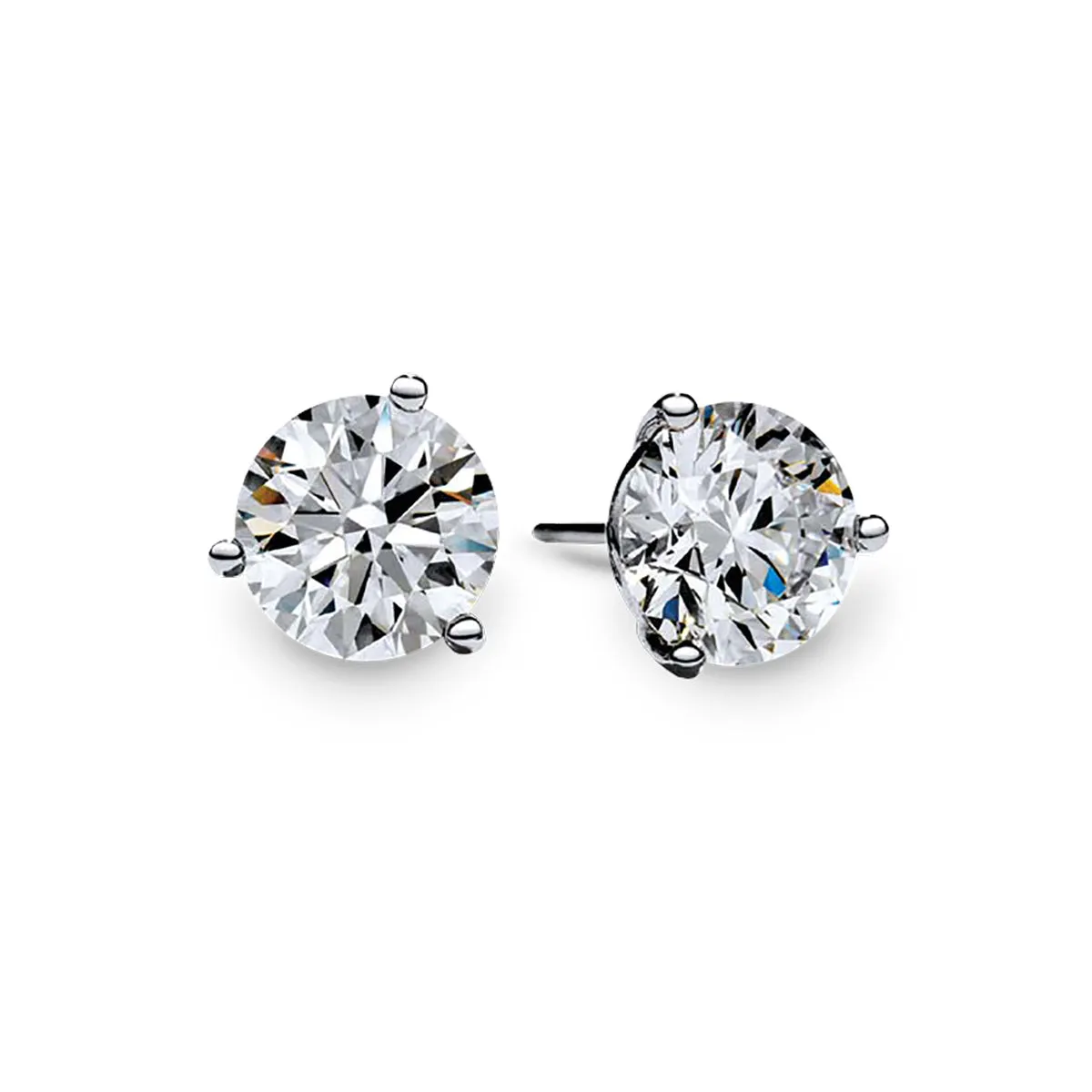 18K WHITE GOLD 2 PREMIER ROUND BRILLIANT DIAMONDS=1.00CTS (I/SI1 3 PRONG STUD EARRINGS