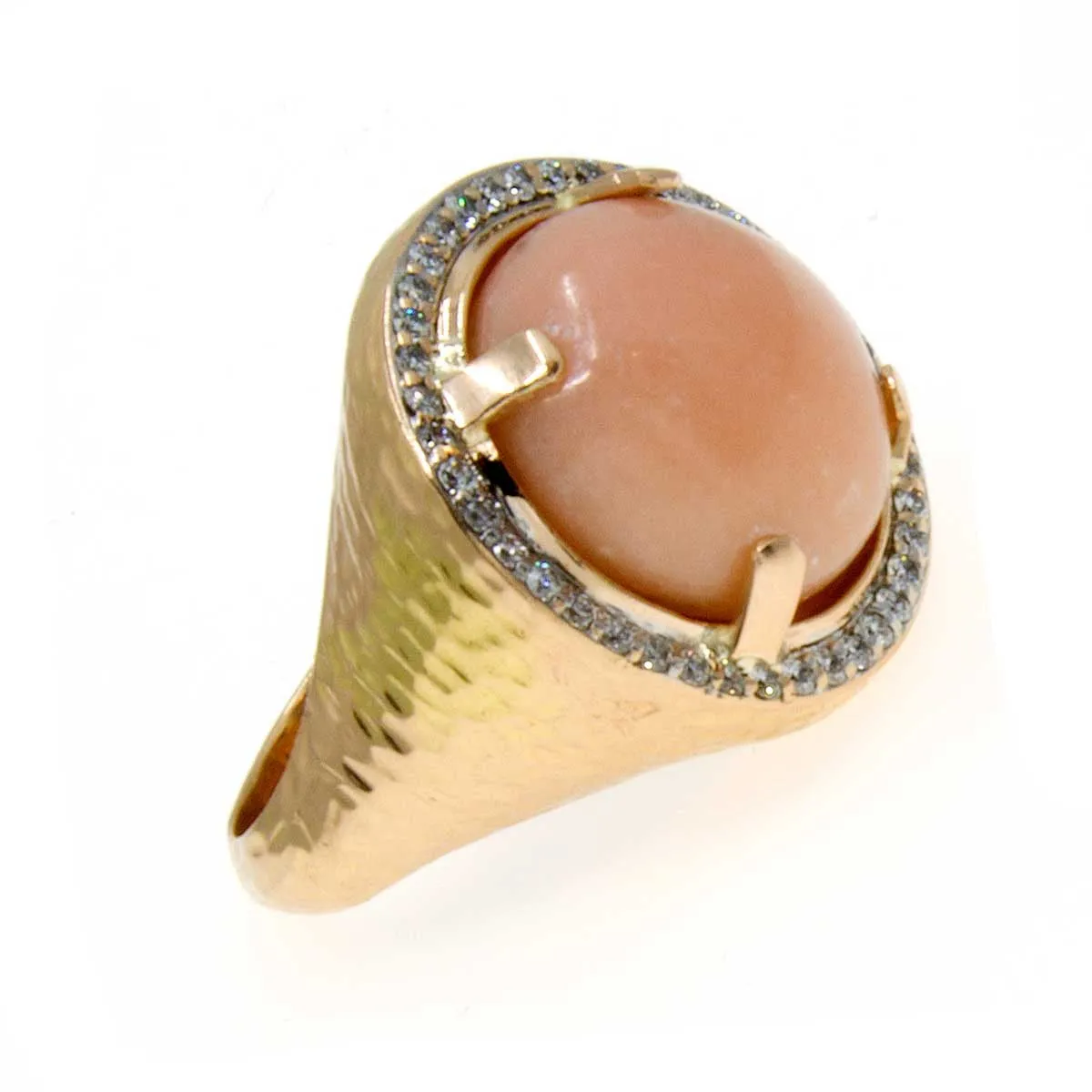 18kt Angel Skin Coral & Diamond Ring