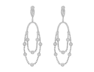 18kt White Gold Diamond Long Drop Chandelier Omega Earrings