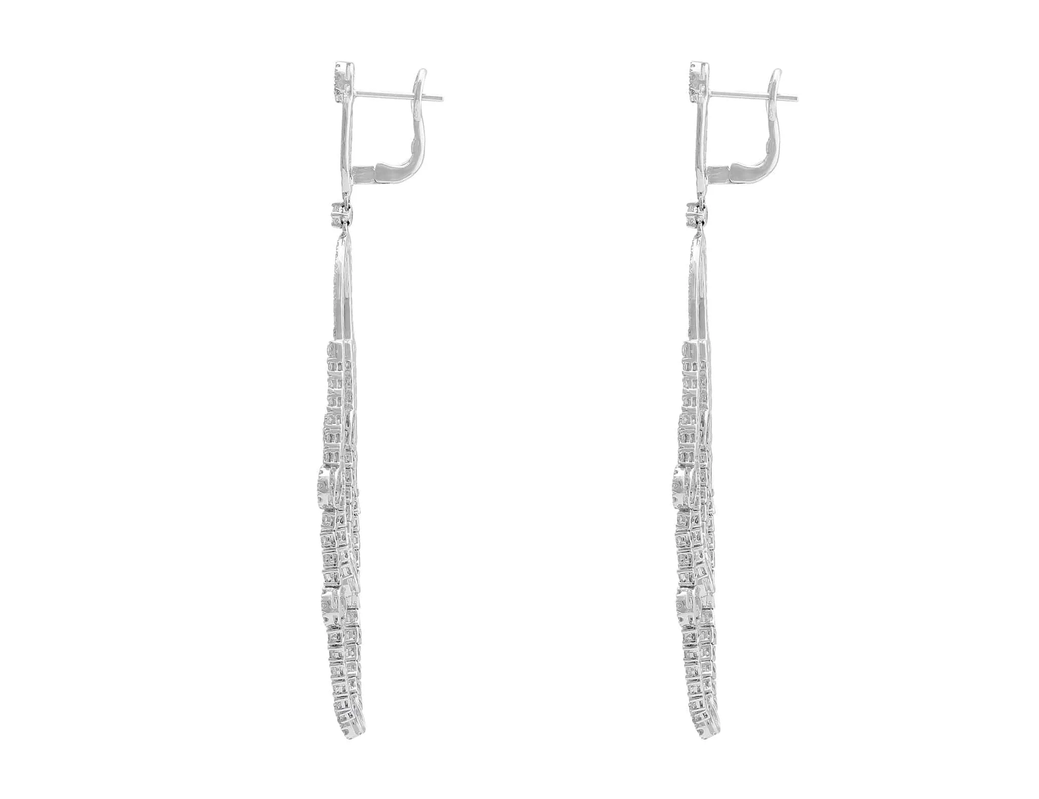 18kt White Gold Diamond Long Drop Chandelier Omega Earrings