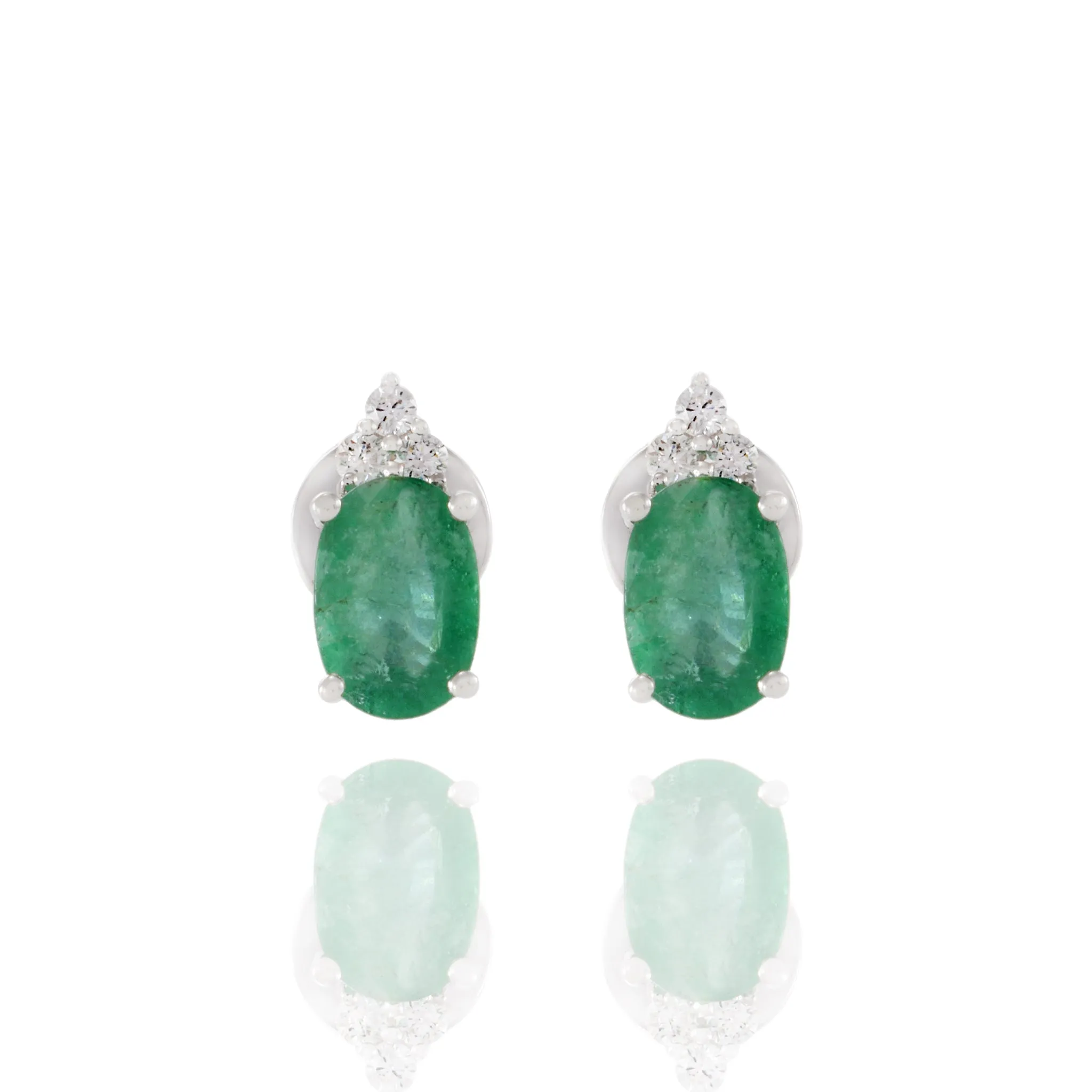 18KT White Gold Emerald And Diamond Earrings