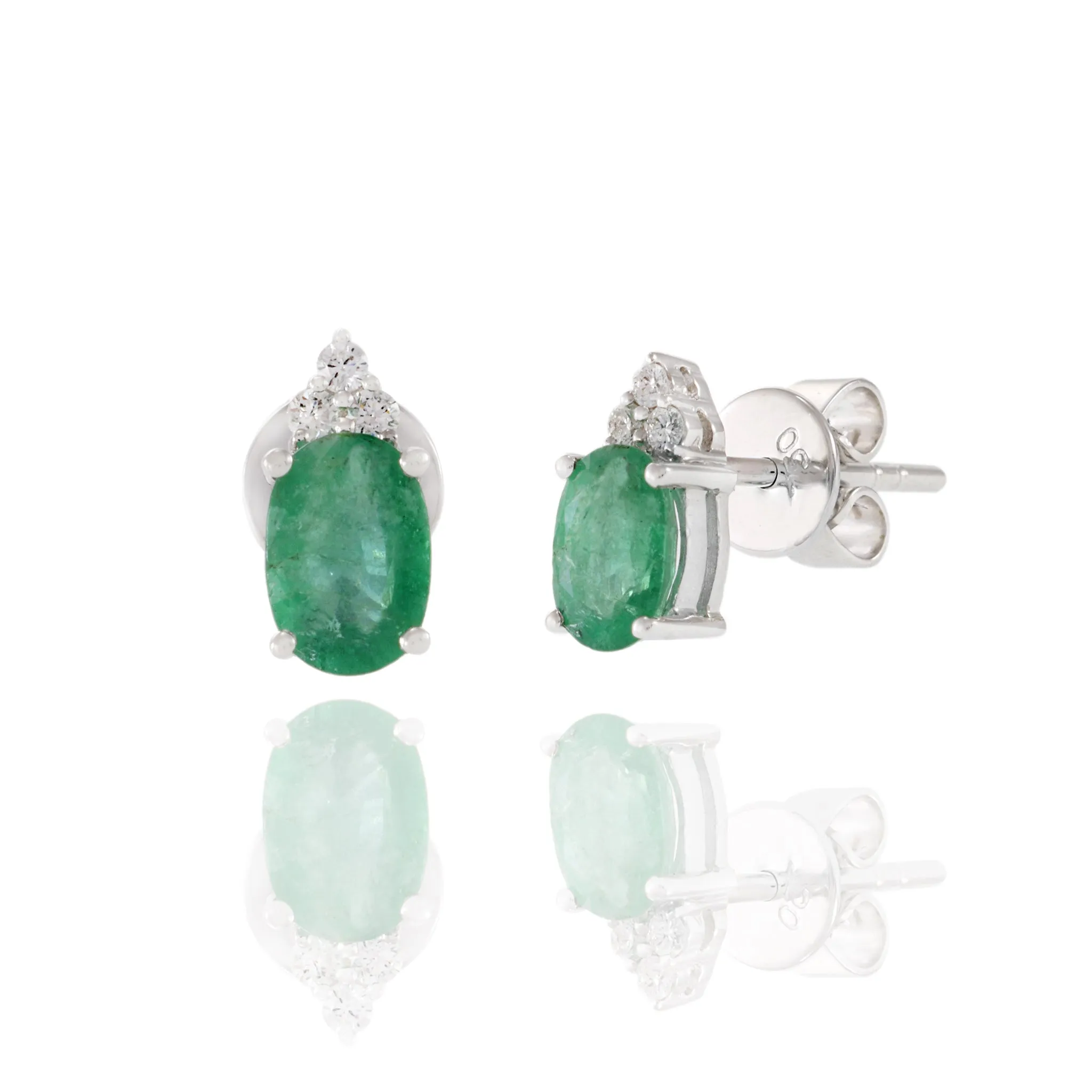 18KT White Gold Emerald And Diamond Earrings