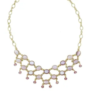 1928 Jewelry Amethyst Quartz Glass Stone Drop Beads Bib Necklace 16"   3" Extender