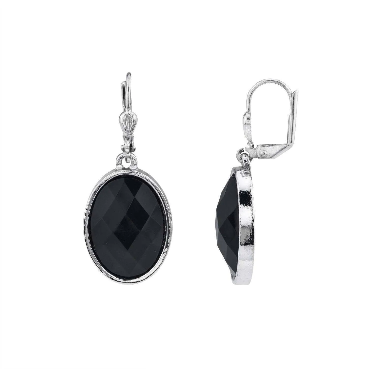 1928 Jewelry Black Oval Faceted Leverback Earrings