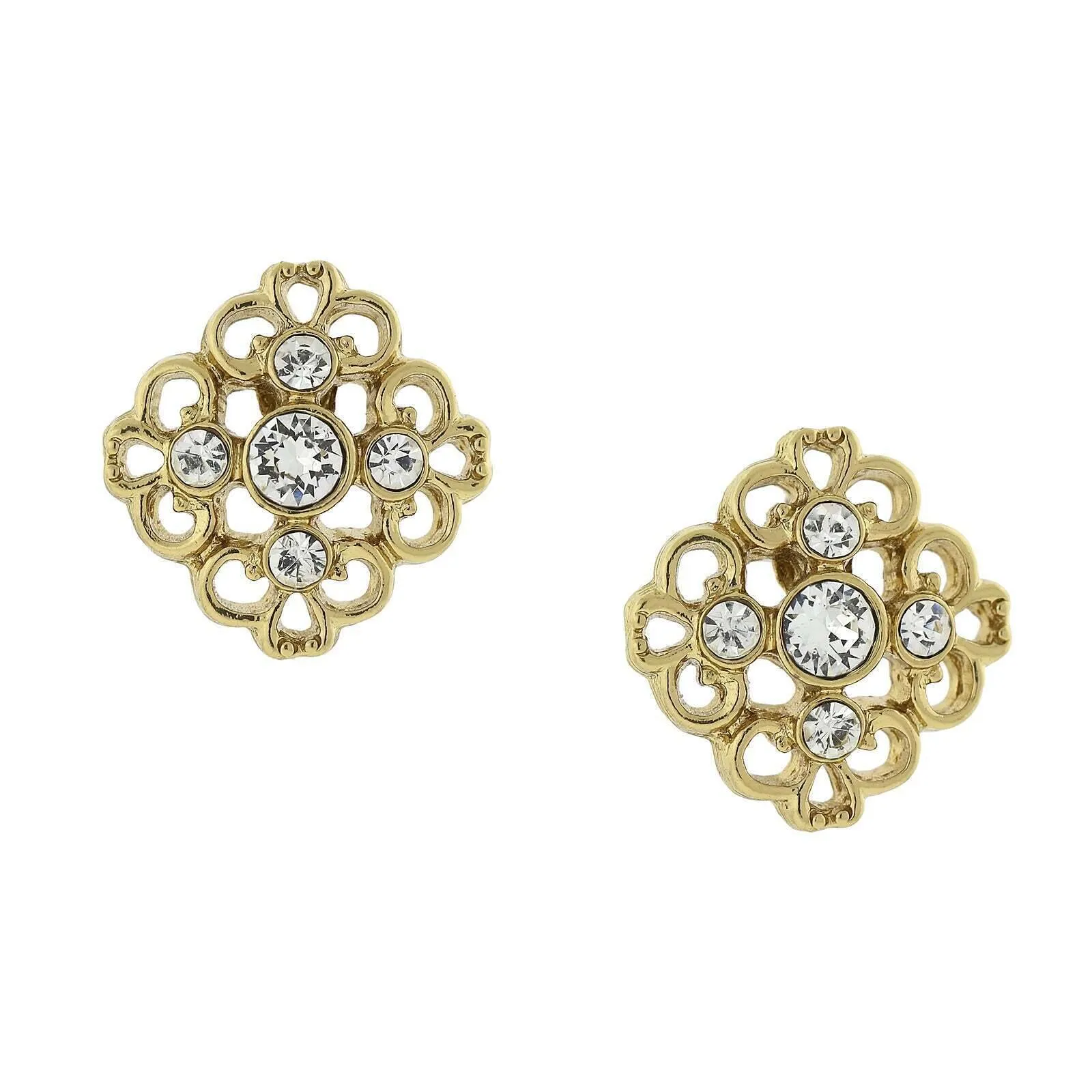 1928 Jewelry Crystal Accent Filigree Button Stud Earrings