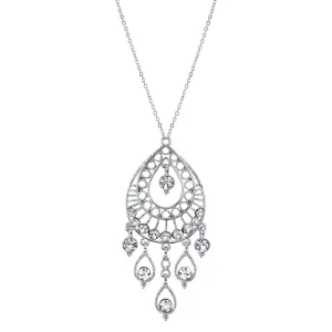 1928 Jewelry Crystal Filigree Multiple Teardrop Pendant Necklace 16"   3" Extender