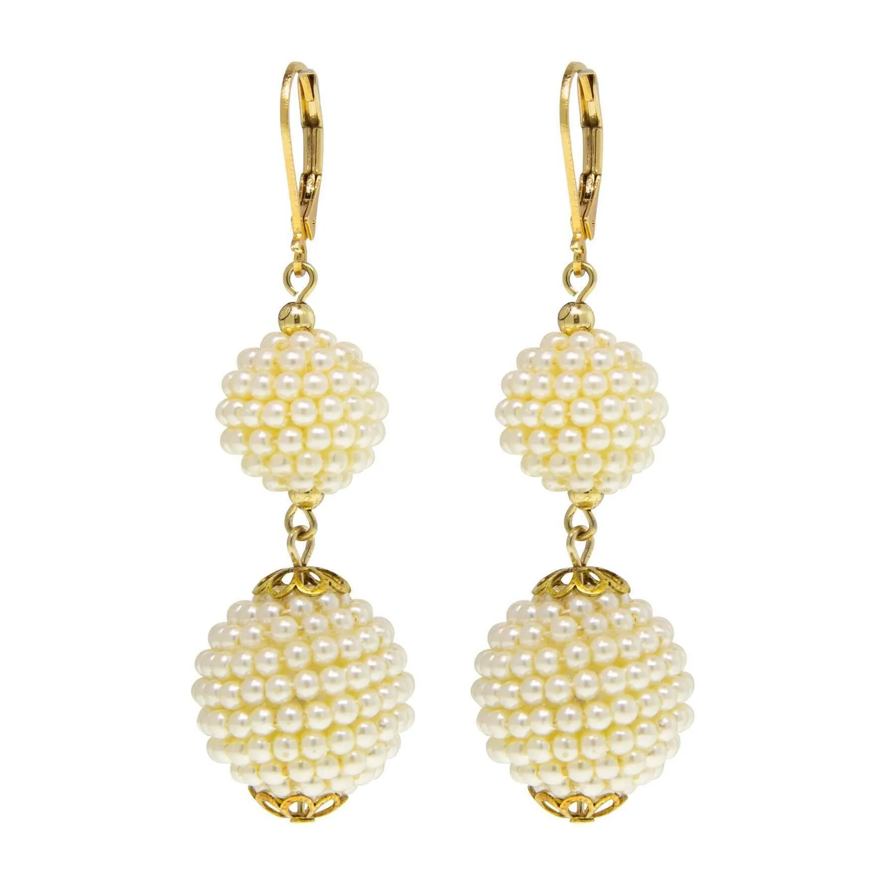 1928 Jewelry Double Seeded Faux Pearl Drop Ball Earrings