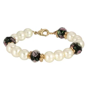 1928 Jewelry Faux Pearl Black Bel Fiore Bracelet