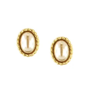 1928 Jewelry Faux Pearl Oval Button Earrings