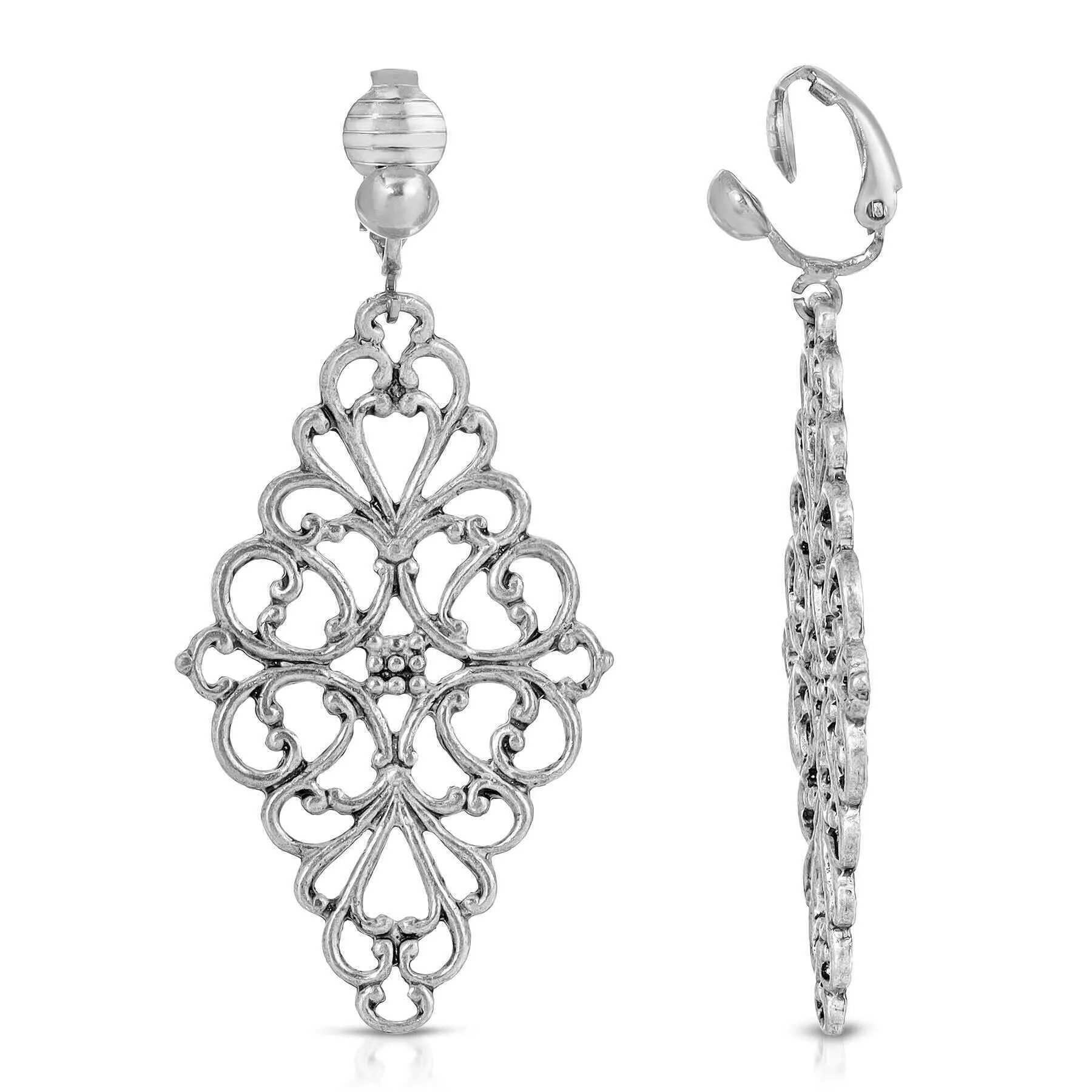 1928 Jewelry Filigree Diamond Drop Clip On Earrings