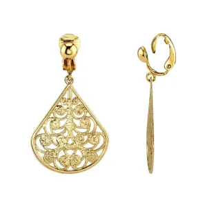 1928 Jewelry Filigree Teardrop Clip On Earrings