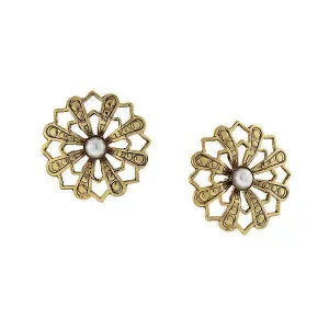 1928 Jewelry Flower & Faux Pearl Stud Earrings