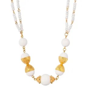 1928 Jewelry Golden Cupule White Bead Necklace 16"   3" Extension