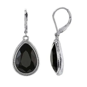 1928 Jewelry Jet Black Faceted Teardrop Stone Drop Earrings