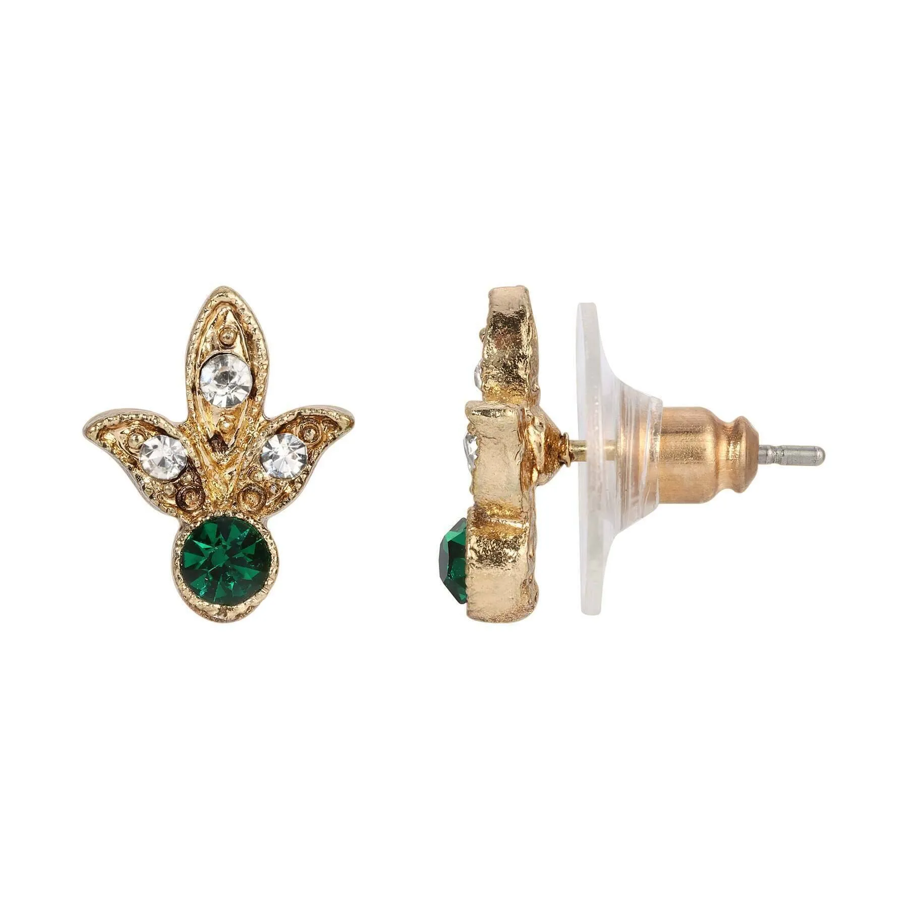 1928 Jewelry La Belle Epoque Clear Crystal And Emerald Green Stud Earrings