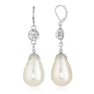 1928 Jewelry Large Teardrop Faux Pearl And Crystal Drop Earrings