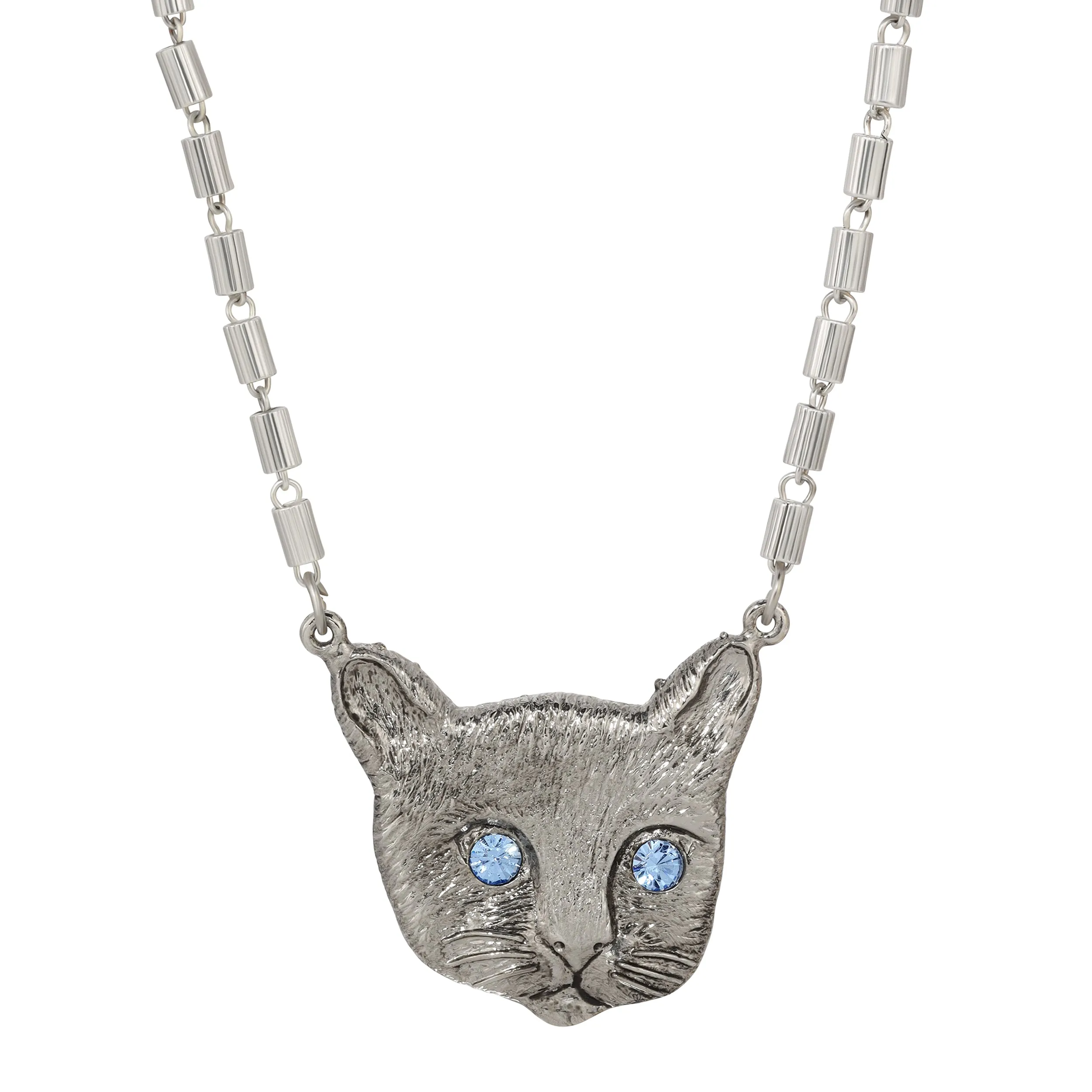 1928 Jewelry Meow Meow Blue Crystal Eyes Pendant Necklace 17"